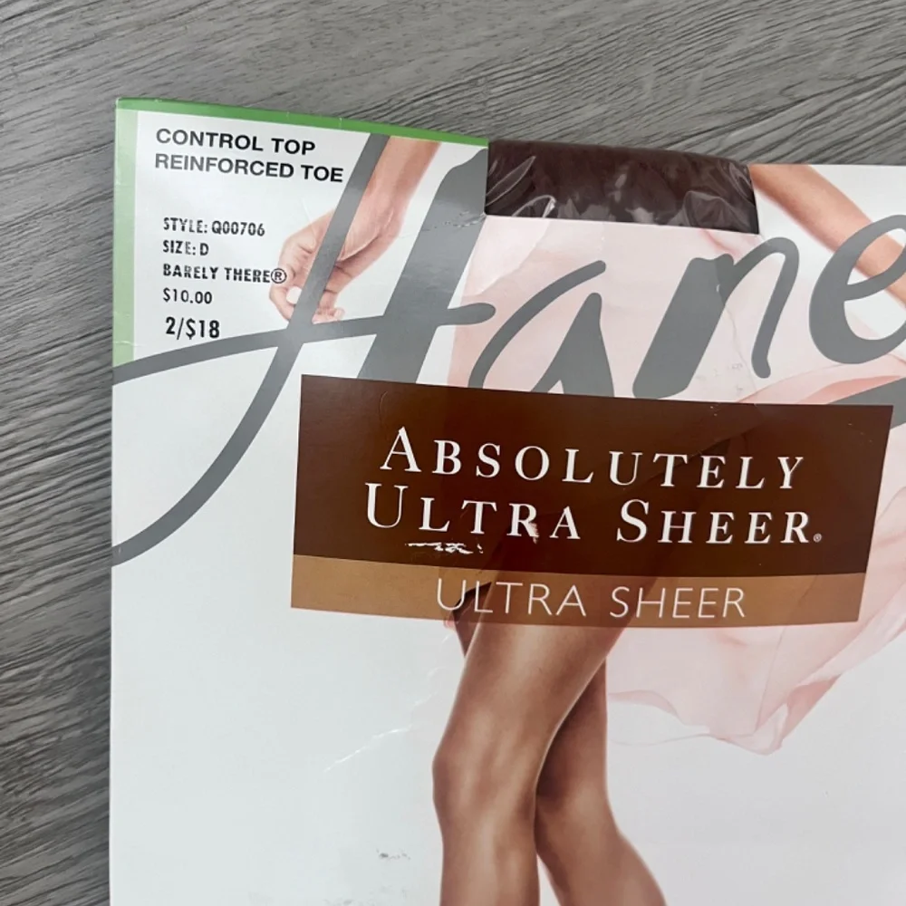 2-Hanes Control Top Reinforced Toe Pantyhose, Barely Black/Barley There Size D